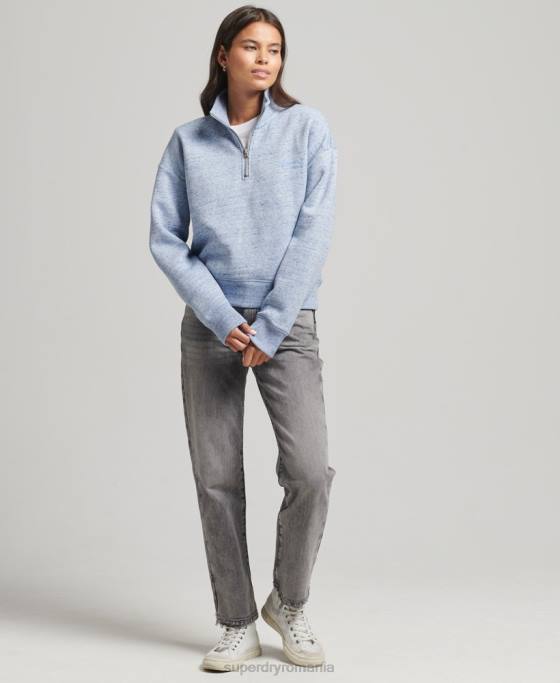 Superdry hanorac henley cu logo vintage din bumbac organic îmbrăcăminte albastru deschis femei JX0Z6105