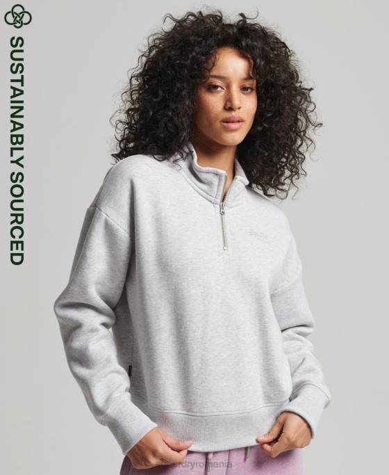 Superdry hanorac henley cu logo vintage din bumbac organic îmbrăcăminte gri deschis femei JX0Z5883