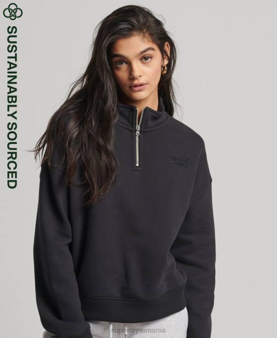 Superdry hanorac henley cu logo vintage din bumbac organic îmbrăcăminte negru femei JX0Z5794