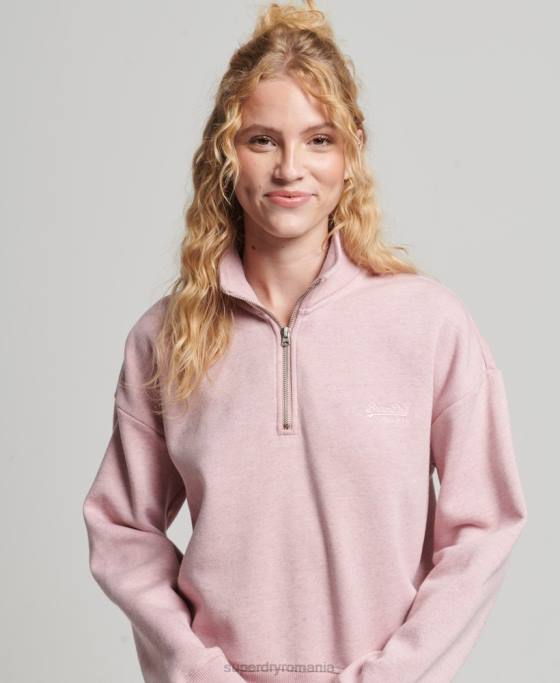 Superdry hanorac henley cu logo vintage din bumbac organic îmbrăcăminte roz femei JX0Z3404