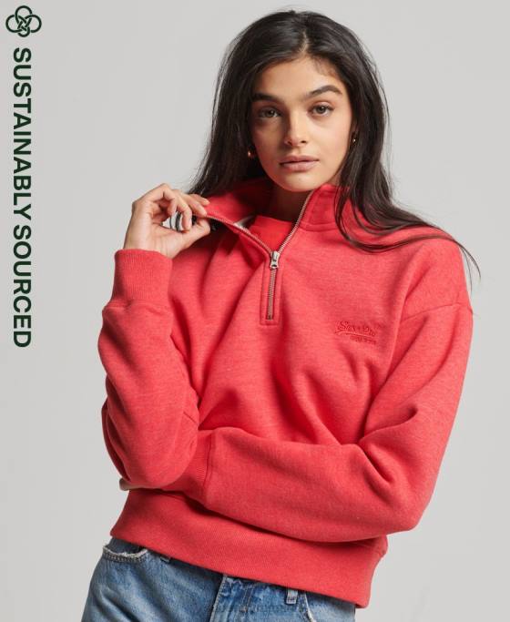 Superdry hanorac henley cu logo vintage din bumbac organic îmbrăcăminte roșu femei JX0Z3427