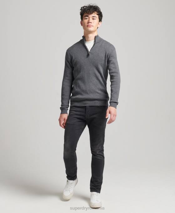 Superdry hanorac henley din bumbac organic brodat îmbrăcăminte gri bărbați JX0Z6456