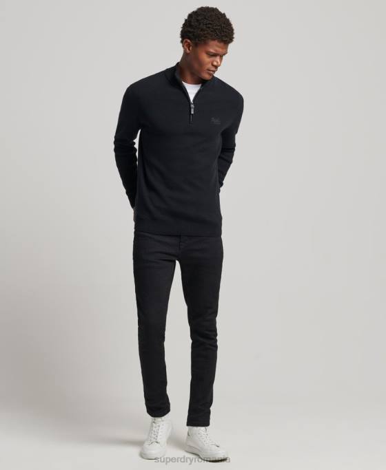 Superdry hanorac henley din bumbac organic brodat îmbrăcăminte negru bărbați JX0Z5256