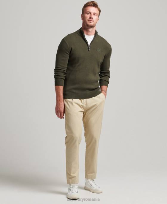 Superdry hanorac henley din bumbac organic brodat îmbrăcăminte verde bărbați JX0Z5243