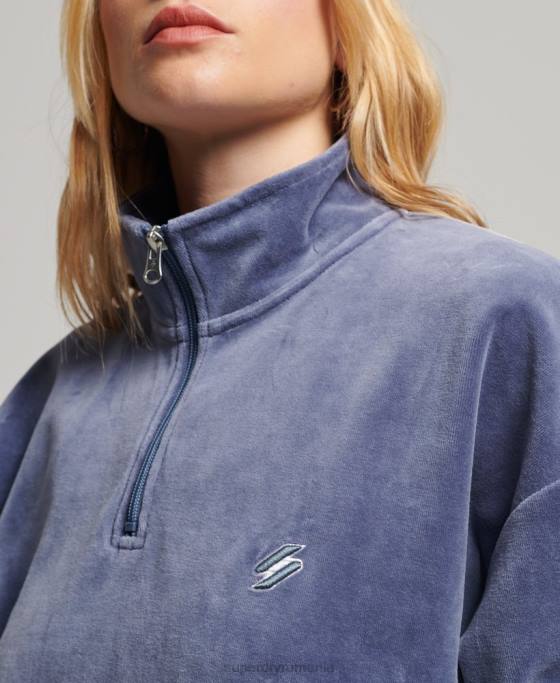 Superdry hanorac henley din velur îmbrăcăminte albastru femei JX0Z3363