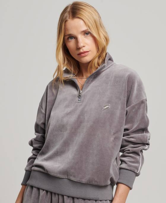 Superdry hanorac henley din velur îmbrăcăminte gri femei JX0Z3362