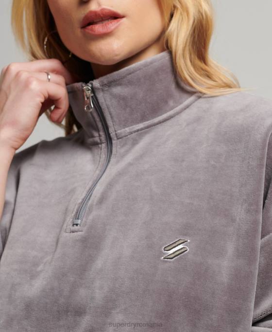Superdry hanorac henley din velur îmbrăcăminte gri femei JX0Z3362