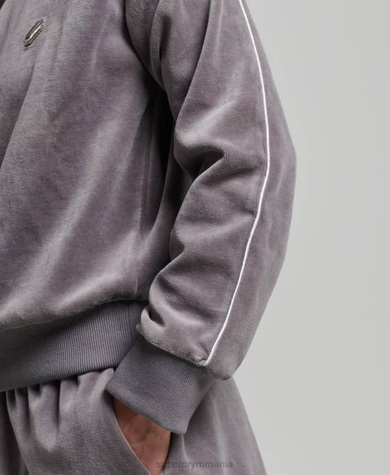 Superdry hanorac henley din velur îmbrăcăminte gri femei JX0Z3362