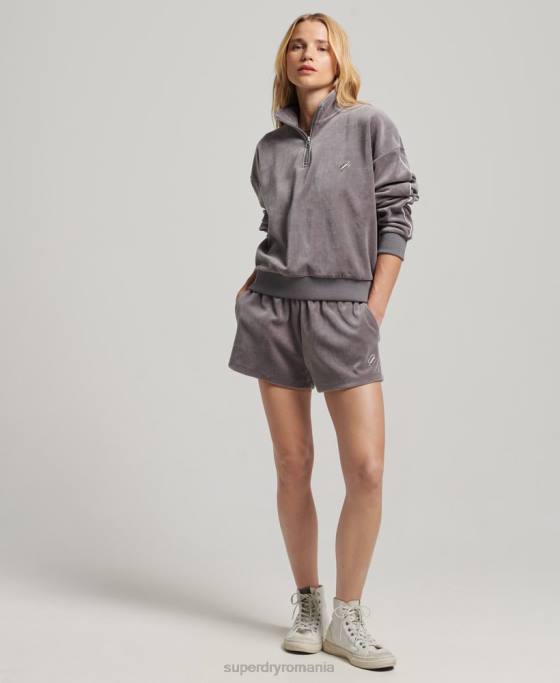 Superdry hanorac henley din velur îmbrăcăminte gri femei JX0Z3362