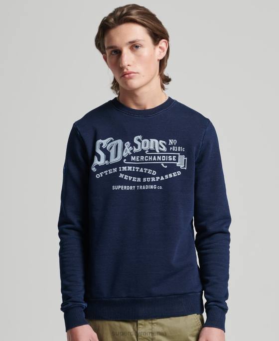 Superdry hanorac indigo crew stil script vintage îmbrăcăminte albastru inchis bărbați JX0Z5185