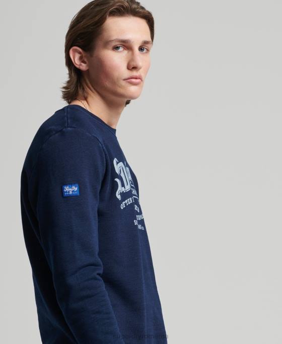Superdry hanorac indigo crew stil script vintage îmbrăcăminte albastru inchis bărbați JX0Z5185