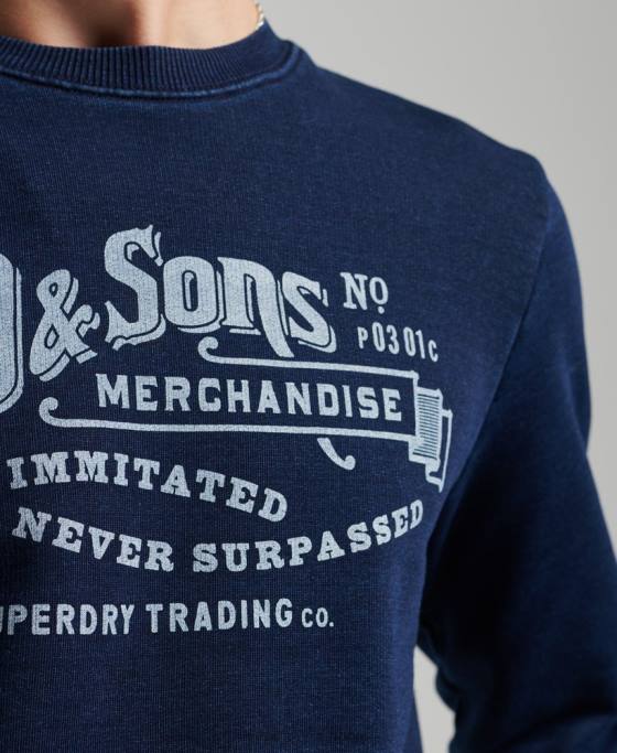 Superdry hanorac indigo crew stil script vintage îmbrăcăminte albastru inchis bărbați JX0Z5185