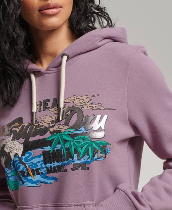 Superdry hanorac japonez cu logo vintage îmbrăcăminte Violet femei JX0Z3403