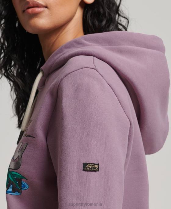 Superdry hanorac japonez cu logo vintage îmbrăcăminte Violet femei JX0Z3403