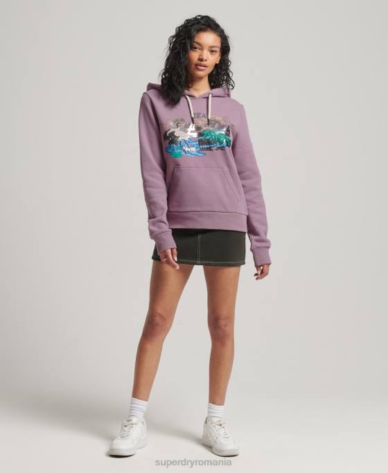 Superdry hanorac japonez cu logo vintage îmbrăcăminte Violet femei JX0Z3403