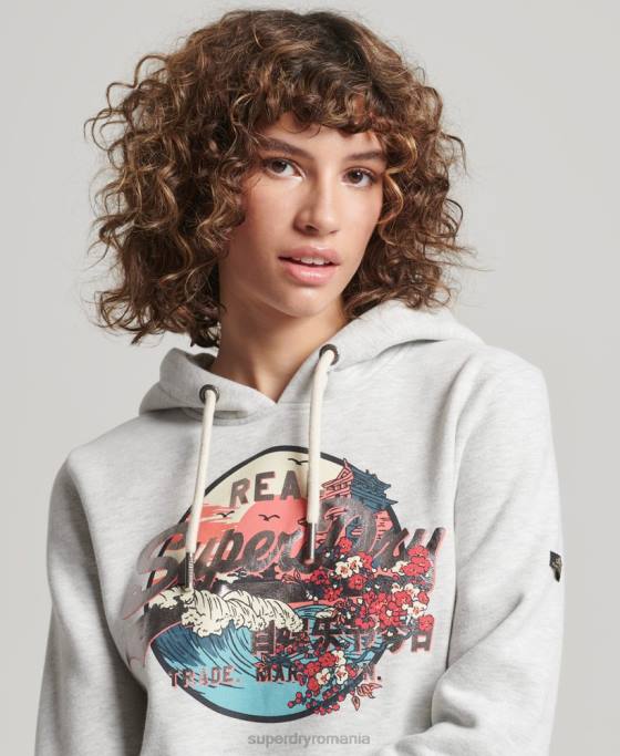 Superdry hanorac japonez cu logo vintage îmbrăcăminte gri deschis femei JX0Z3389