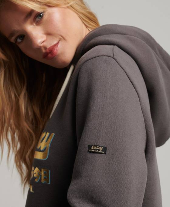 Superdry hanorac japonez cu logo vintage îmbrăcăminte gri inchis femei JX0Z3306