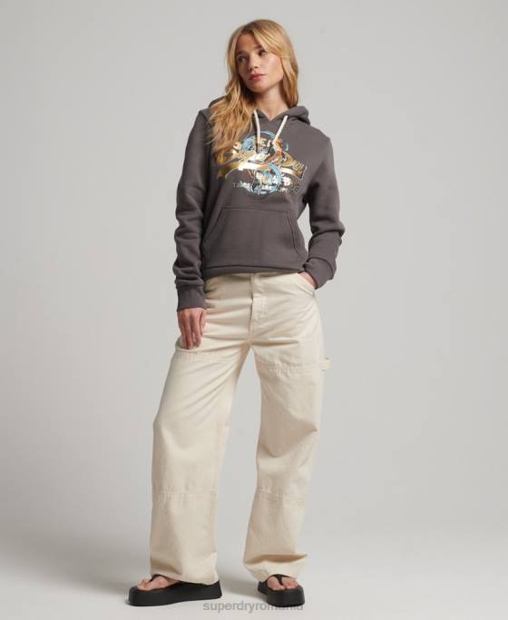 Superdry hanorac japonez cu logo vintage îmbrăcăminte gri inchis femei JX0Z3306