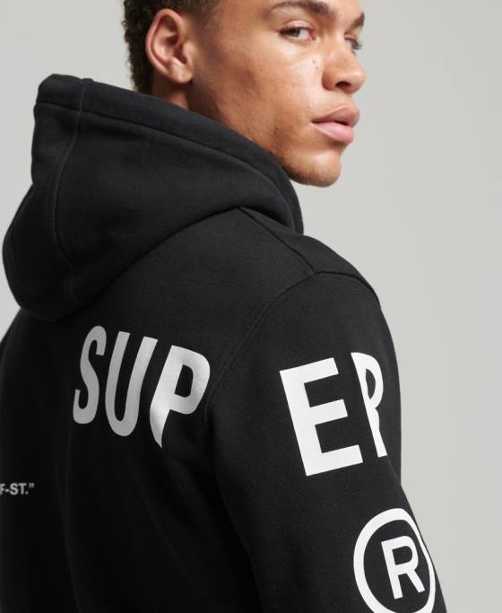 Superdry hanorac largi cu imprimeu cu logo stivuit îmbrăcăminte negru bărbați JX0Z5084