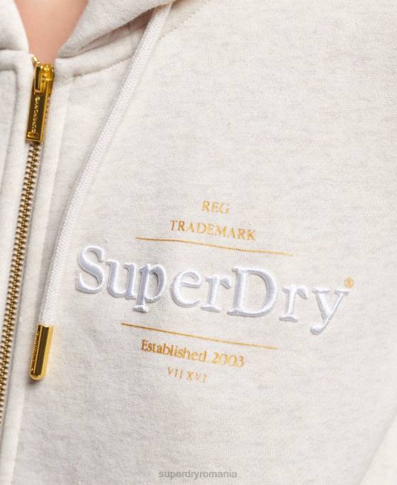 Superdry hanorac lux cu logo brodat cu fermoar îmbrăcăminte bej femei JX0Z6022