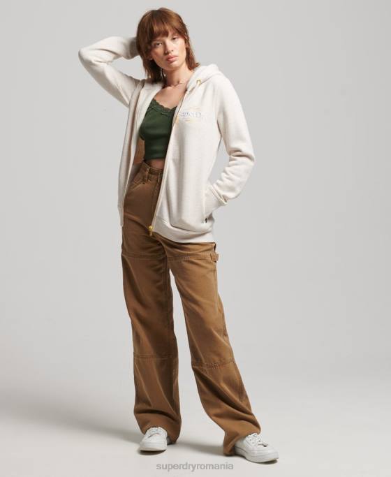 Superdry hanorac lux cu logo brodat cu fermoar îmbrăcăminte bej femei JX0Z6022