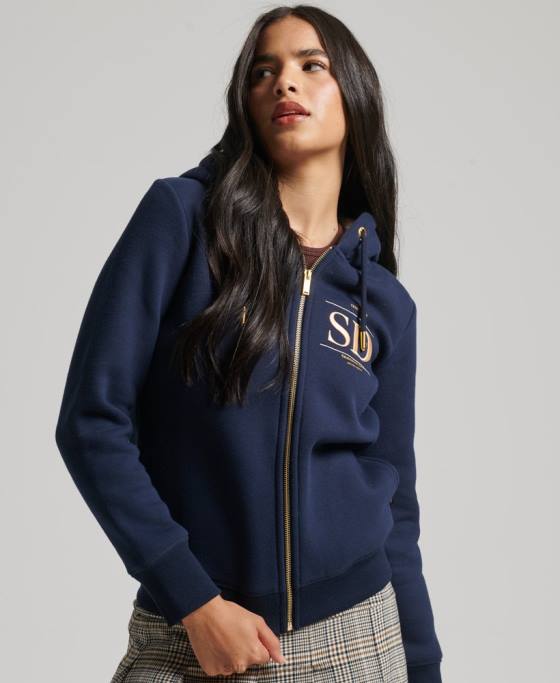 Superdry hanorac lux cu logo brodat cu fermoar îmbrăcăminte marina femei JX0Z6024
