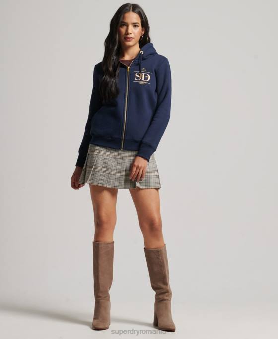 Superdry hanorac lux cu logo brodat cu fermoar îmbrăcăminte marina femei JX0Z6024