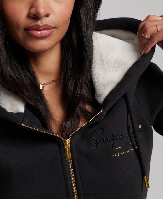 Superdry hanorac lux cu logo brodat cu fermoar îmbrăcăminte negru femei JX0Z6100