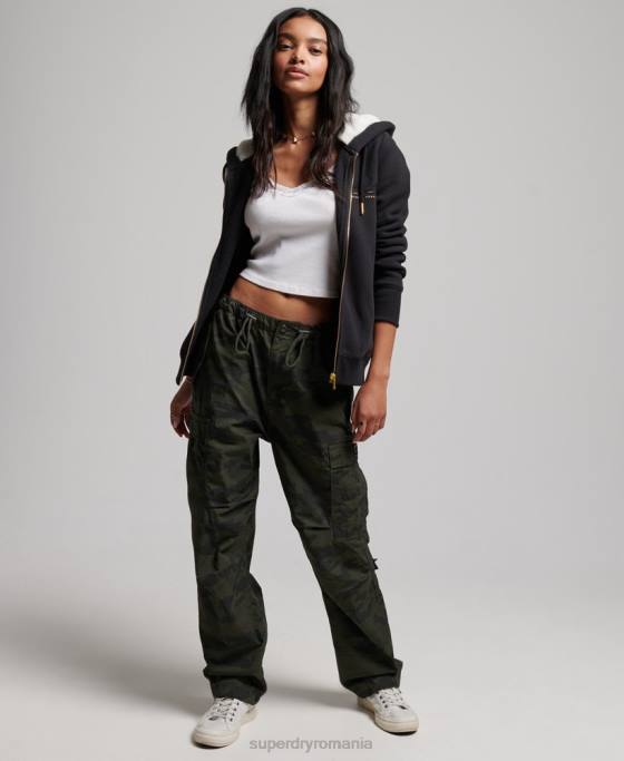 Superdry hanorac lux cu logo brodat cu fermoar îmbrăcăminte negru femei JX0Z6100