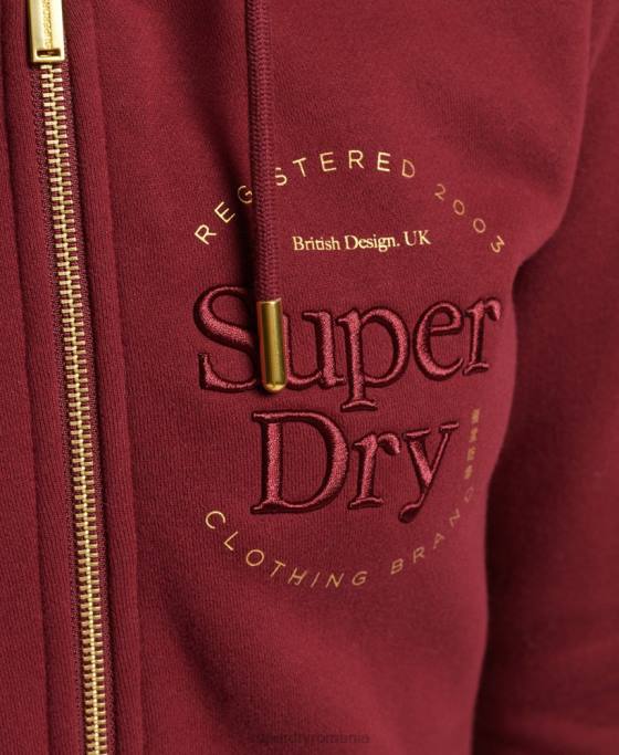 Superdry hanorac lux cu logo brodat cu fermoar îmbrăcăminte roșu femei JX0Z6023