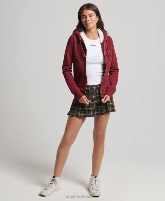 Superdry hanorac lux cu logo brodat cu fermoar îmbrăcăminte roșu femei JX0Z6023