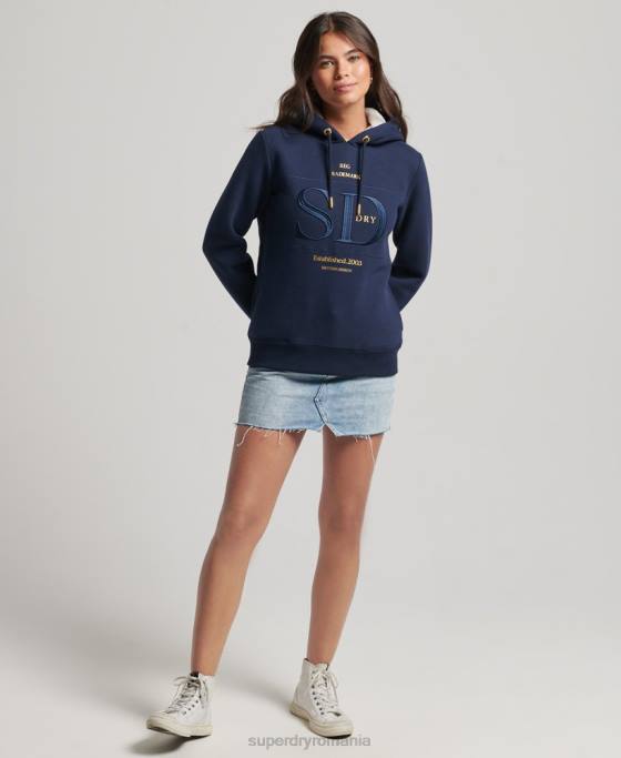 Superdry hanorac lux cu logo brodat îmbrăcăminte marina femei JX0Z6094