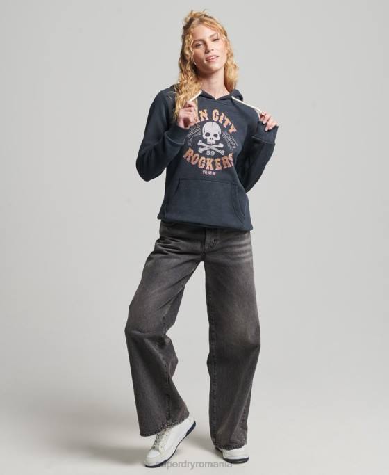 Superdry hanorac metalic marca marca îmbrăcăminte negru femei JX0Z3300