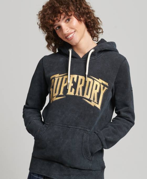 Superdry hanorac metalic marca marca îmbrăcăminte negru femei JX0Z5783