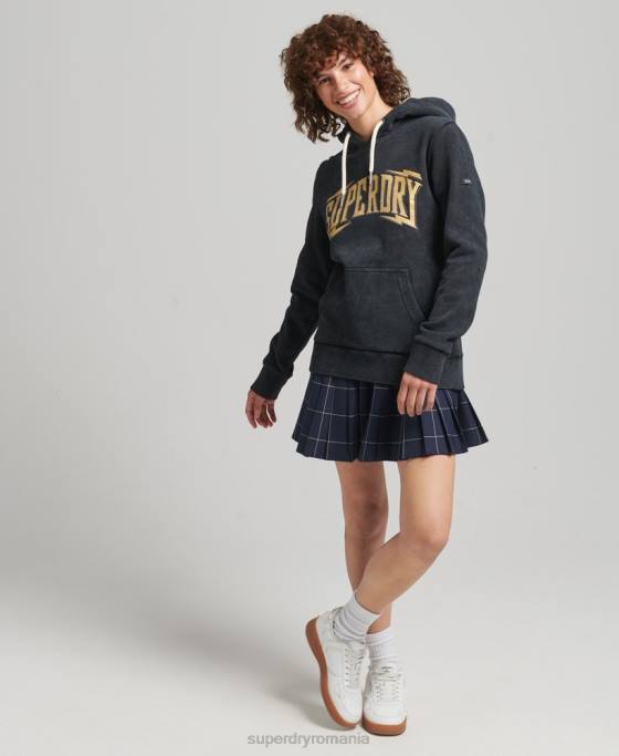 Superdry hanorac metalic marca marca îmbrăcăminte negru femei JX0Z5783