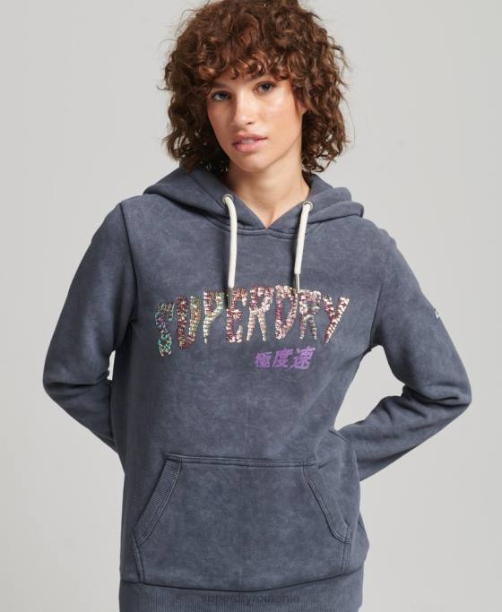 Superdry hanorac metalic marca marca îmbrăcăminte negru femei JX0Z5849