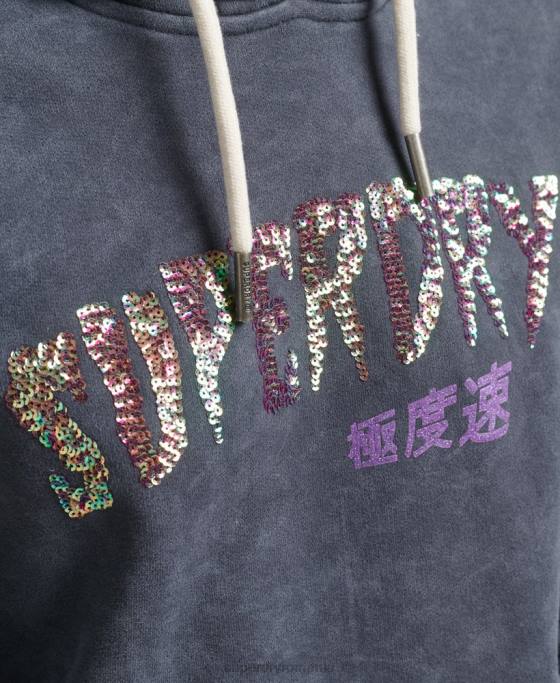 Superdry hanorac metalic marca marca îmbrăcăminte negru femei JX0Z5849