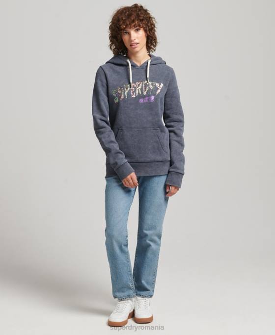 Superdry hanorac metalic marca marca îmbrăcăminte negru femei JX0Z5849