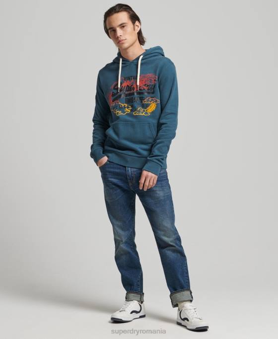 Superdry hanorac narativ neperiat cu logo vintage îmbrăcăminte albastru bărbați JX0Z859