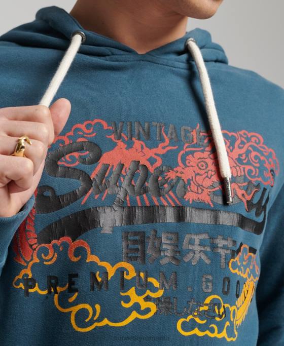 Superdry hanorac narativ neperiat cu logo vintage îmbrăcăminte albastru bărbați JX0Z859