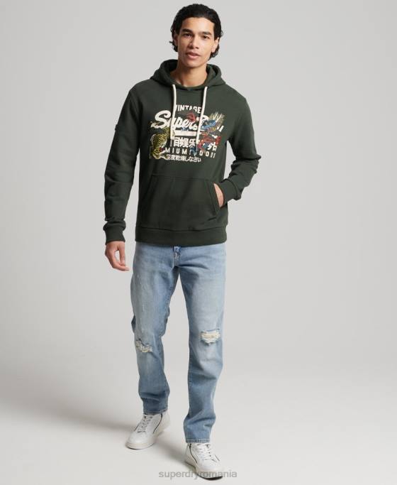 Superdry hanorac narativ neperiat cu logo vintage îmbrăcăminte verde bărbați JX0Z884