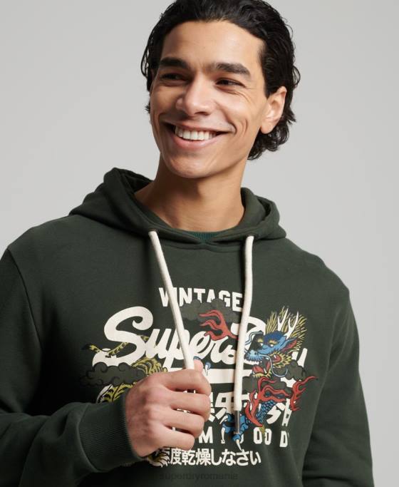 Superdry hanorac narativ neperiat cu logo vintage îmbrăcăminte verde bărbați JX0Z884