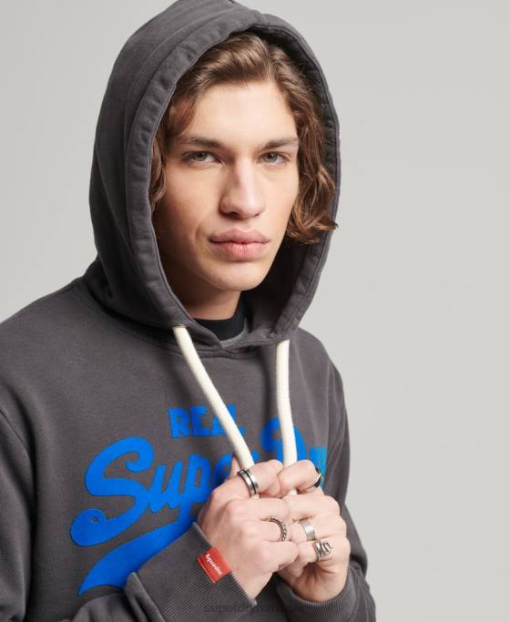 Superdry hanorac neon cu logo vintage îmbrăcăminte gri inchis bărbați JX0Z544