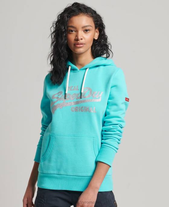 Superdry hanorac original cu logo vintage îmbrăcăminte turcoaz femei JX0Z3423