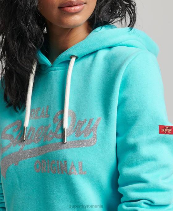 Superdry hanorac original cu logo vintage îmbrăcăminte turcoaz femei JX0Z3423