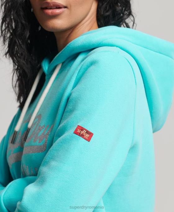 Superdry hanorac original cu logo vintage îmbrăcăminte turcoaz femei JX0Z3423