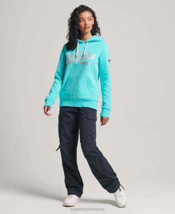 Superdry hanorac original cu logo vintage îmbrăcăminte turcoaz femei JX0Z3423