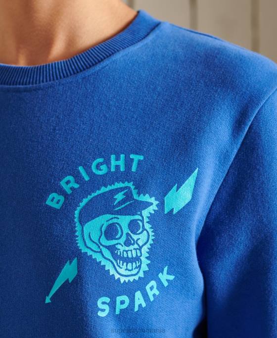 Superdry hanorac oversize boho și rock crew îmbrăcăminte albastru deschis femei JX0Z6167