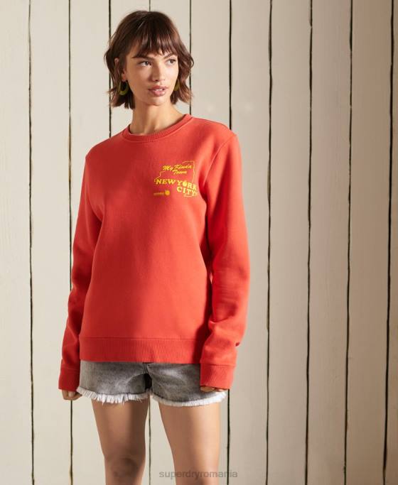 Superdry hanorac oversize boho și rock crew îmbrăcăminte roșu femei JX0Z6137