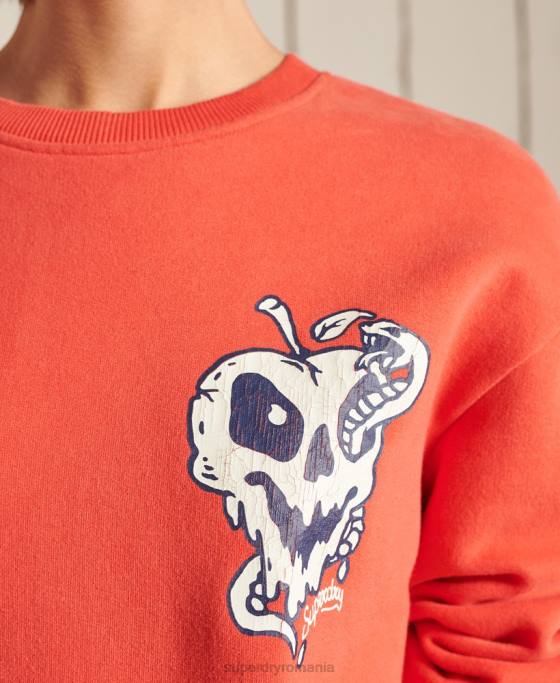 Superdry hanorac oversize crossing lines crew îmbrăcăminte roșu femei JX0Z5928
